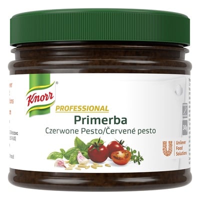 Knorr Professional Primerba czerwone pesto 0,34 kg - Primerba czerwone pesto to intensywny smak i czerwony kolor, który sprawdzi się w daniach kuchni włoskiej.